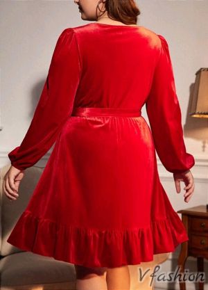 Елегантна рокля - фино кадифе - червена - 177003