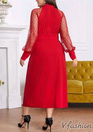 Елегантна рокля с цепка - червена - 177031