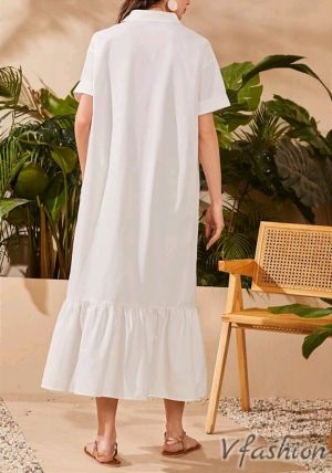 Риза/рокля с принт и волан - бяла - 177066
