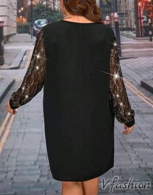 Къса рокля с блестящи мотиви - черна - 177090