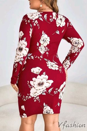 Права рокля на цветя - бордо - 177101
