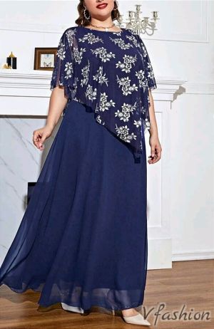 Елегантна рокля с наметало - синя - 177102