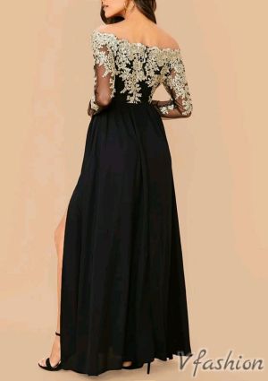 Вечерна рокля със златисти мотиви - черна - 177115