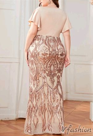 Елегантна рокля с пайети - кремава - 177161