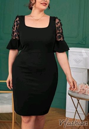 Елегантна рокля с 3D цветя - черна - 177199