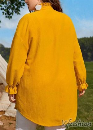 Дълга риза с дървени копчета - жълта - 177202