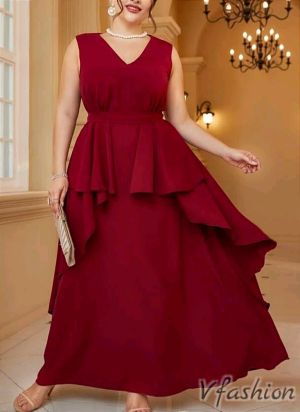 Елегантна рокля с волан - бордо - 177221