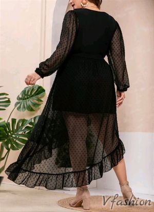 Асиметрична рокля с V-образно деколте - черна - 177230