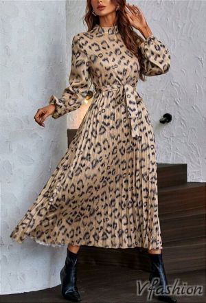 Плисирана рокля с леопардов принт - 177251