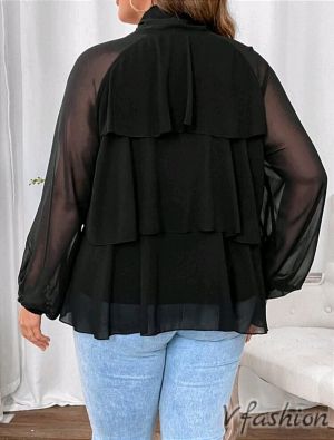Елегантна блуза с волани - черна - 177287
