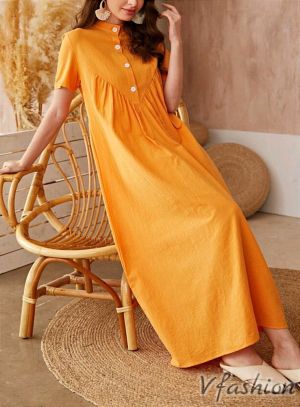 Дълга рокля с копчета - оранжева - 177362