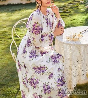 Шифонена рокля на лилави цветя - 177476