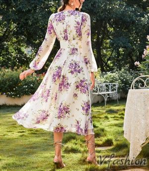 Шифонена рокля на лилави цветя - 177476