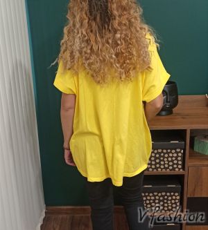Блуза с цветен принт - жълта - 177679