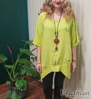 Ленена блуза с копчета - зелена - 177700