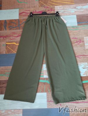 Широк панталон на ластик - зелен - 177797