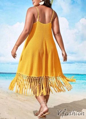 Лятна рокля с пискюли - жълта - 177833