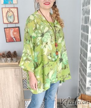 Блуза с арт принт и джобове - лайм - 177863