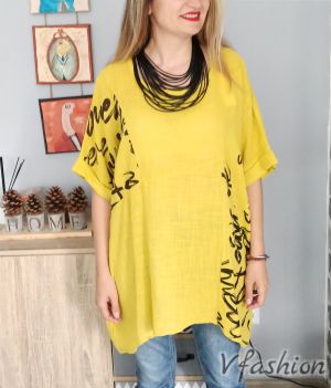 Блуза с мотиви - жълта - 177900