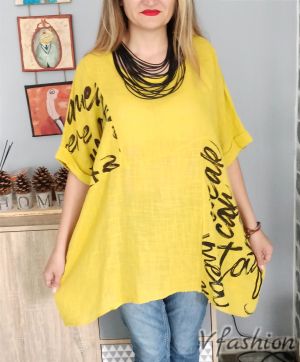 Блуза с мотиви - жълта - 177900
