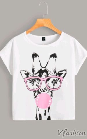 Тениска с принт жираф - бяла - 178023