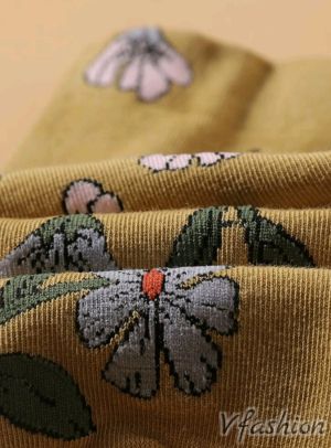 Дамски чорапи на цветчета - горчица - 178150