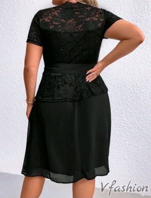 Официална рокля с дантела - черна - 178193