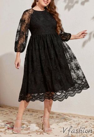 Дантелена рокля - черна - 178213