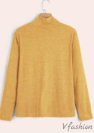 Блуза с поло яка - жълта - 178265