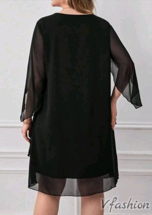 Елегантна шифонена рокля - черна - 178478