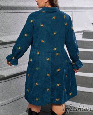 Джинсова рокля с бродерии - синя - 178572