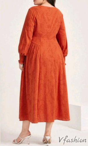 Памучна рокля с копчета - оранжева - 178846