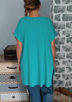 Памучна блуза - тюркоаз - 179015