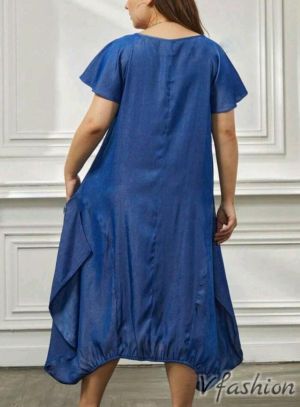 Дънкова рокля с джобове - 179595