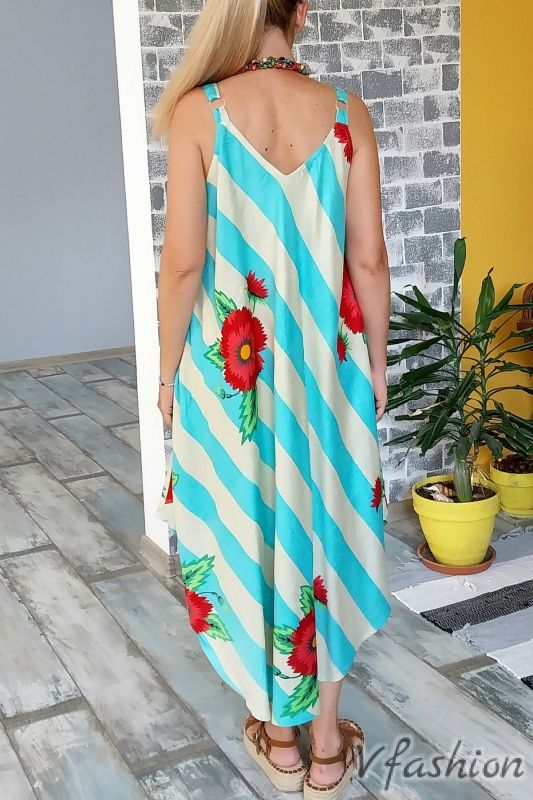 Плажна рокля на райета с джобове
