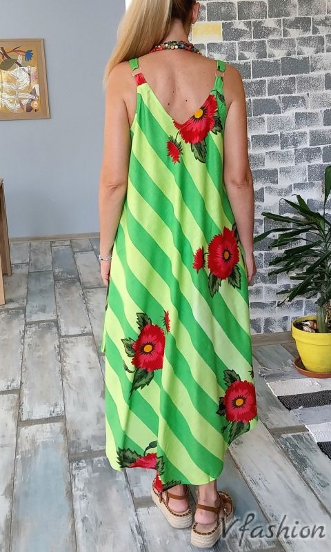 Плажна рокля на райета с джобове