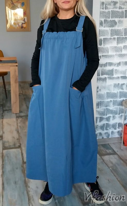 Сукман с джобове - син