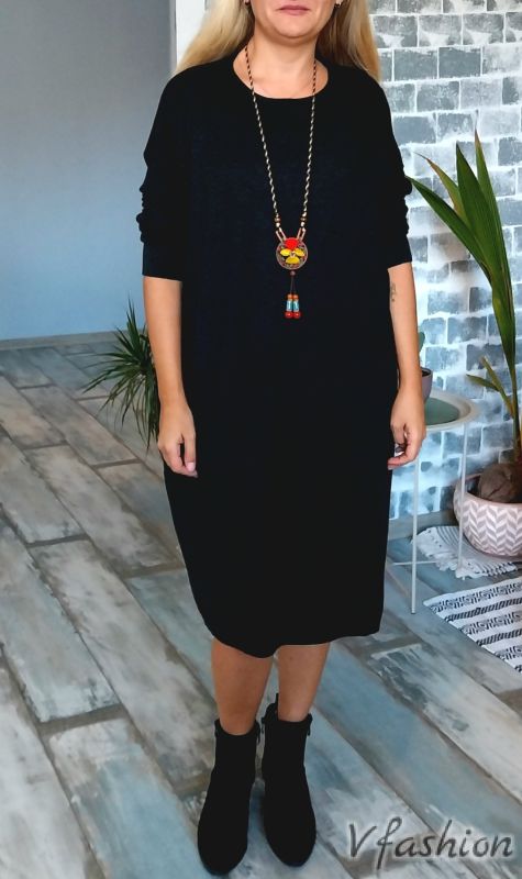 Широка рокля - фино плетиво - черна