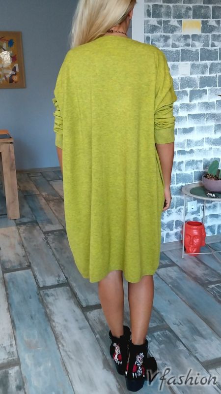 Широка рокля - фино плетиво - зелена