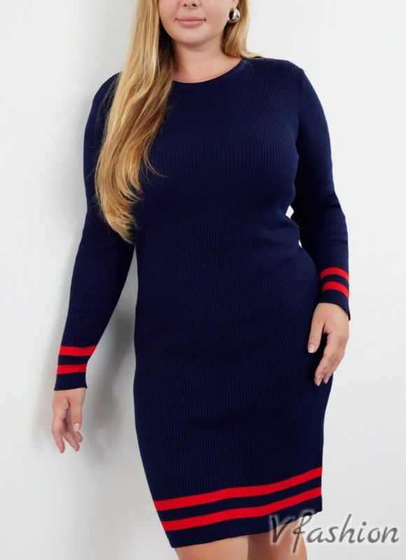 Рокля плетиво - синьо и червено