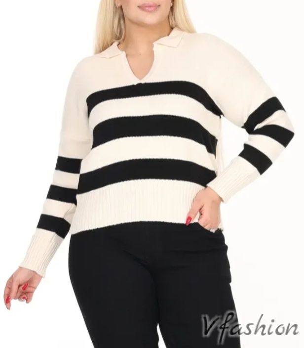 Пуловер на райе - бяло и черно