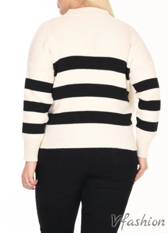 Пуловер на райе - бяло и черно