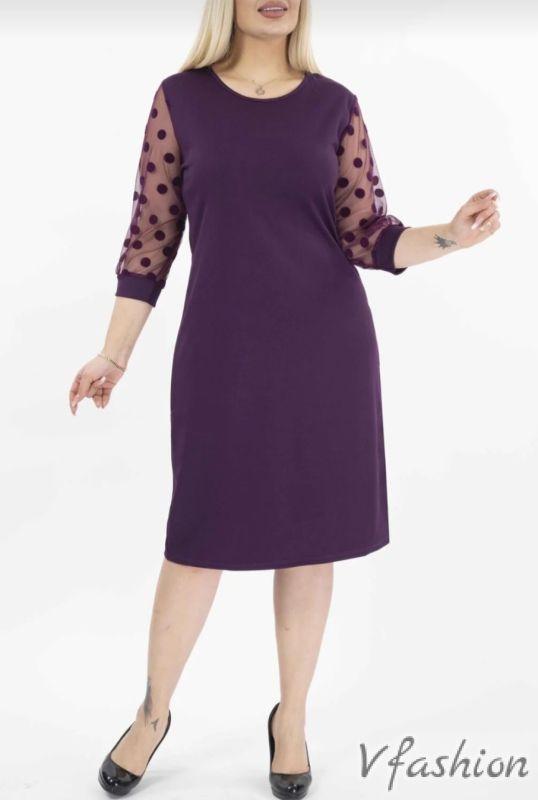 Права рокля с тюл - лилава