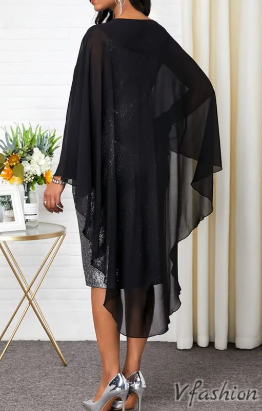 Сребриста рокля с наметало