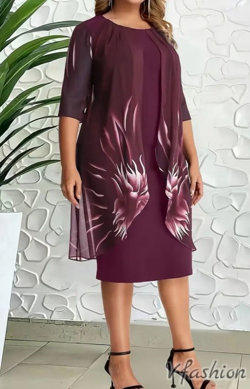 Стилна рокля с акцент от шифон - бордо