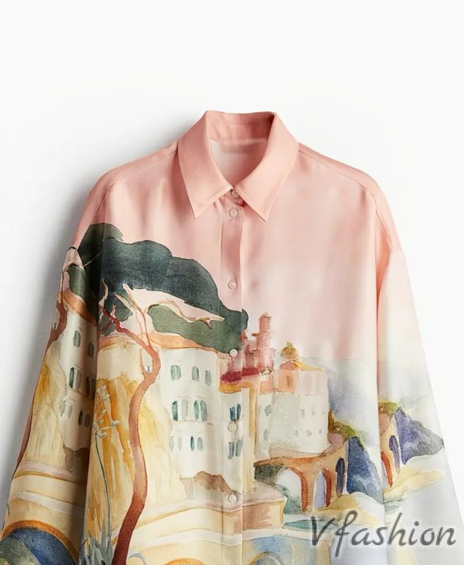 Риза с нежен принт - розова