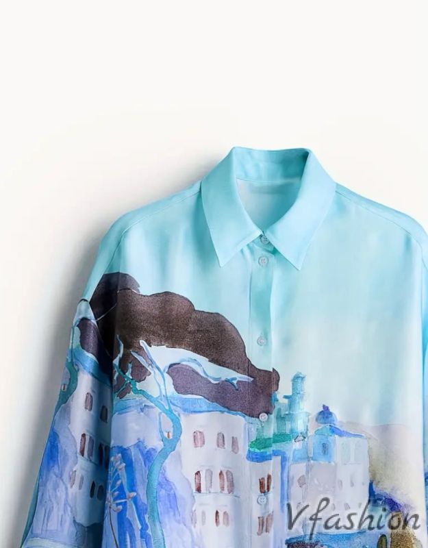 Риза с нежен принт - синя