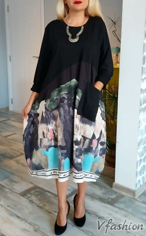 Рокля с арт принт и джоб