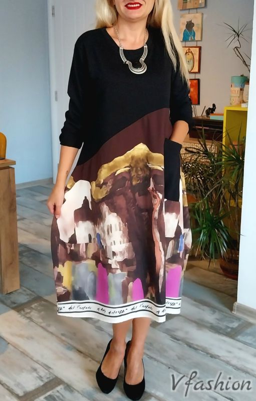 Рокля с арт принт и джоб