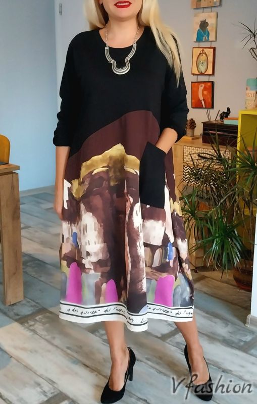 Рокля с арт принт и джоб